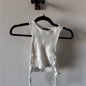 Zara White Ribbed Crop Top with Side Ties